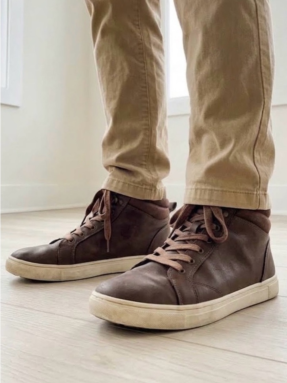 Goodfellow Co Brown Drew Sneaker Boots High Top Faux Leather Skate Shoes 8 GUC
